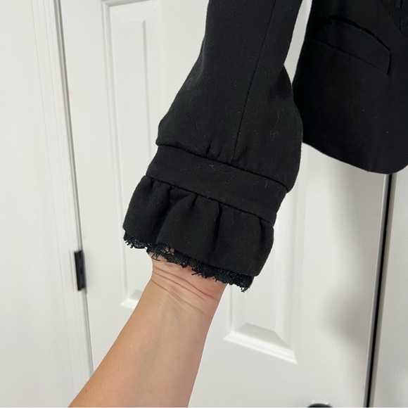 Free People Crop Tuxedo Blazer Jacket Black Lace Velvet Boho Grunge Goth Sz 4 - Picture 7 of 15